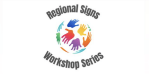 Regional signs workshop series with a circular graphic of colorful hands